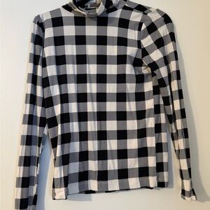 LOFT Black and White Checkered Long Sleeve Turtleneck